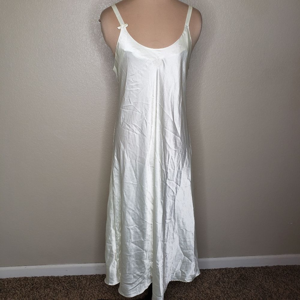 Vintage Christian Dior Maxi Night Gown Satin Ivory Large